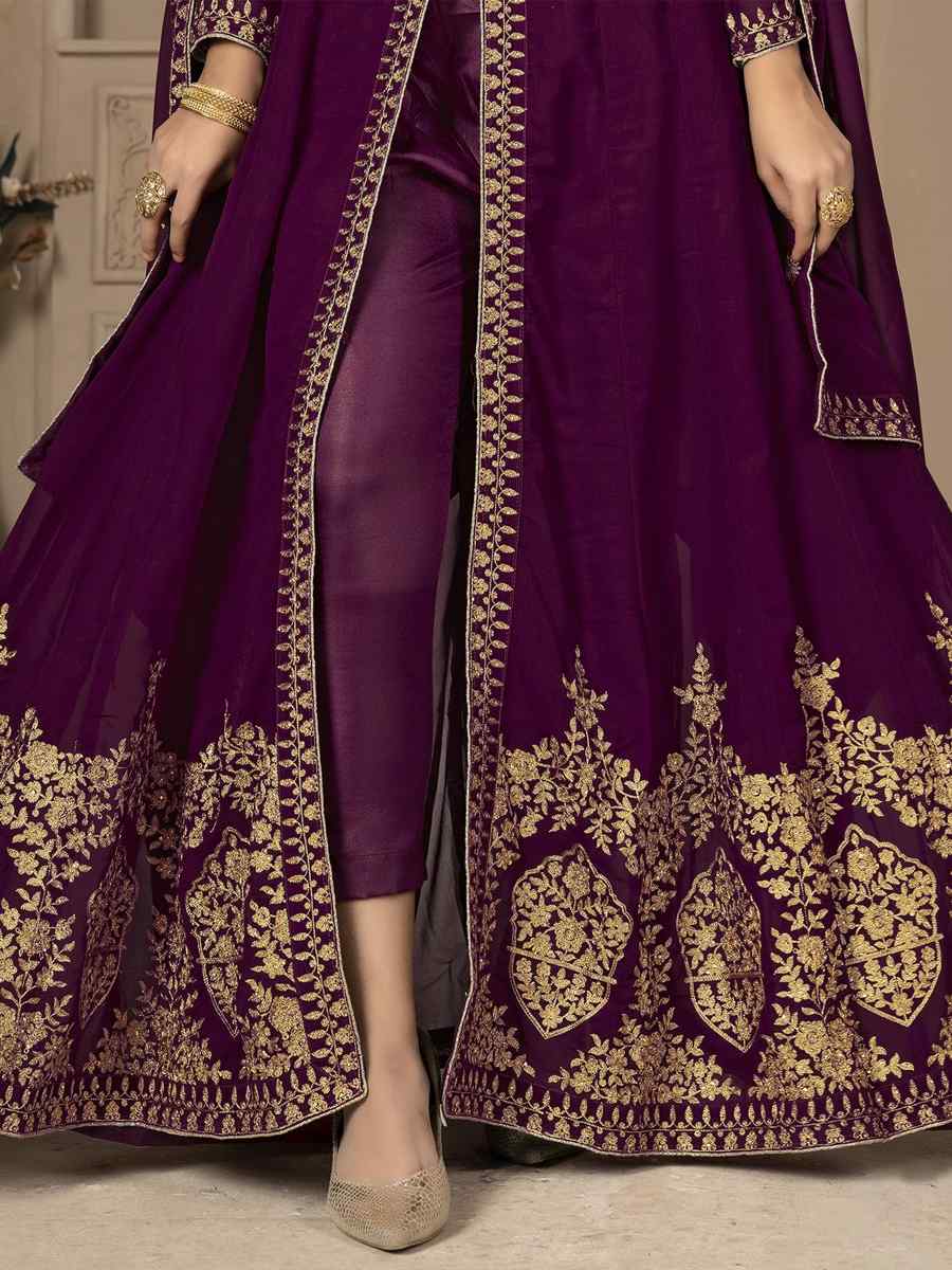 Purple Faux Georgette Embroidered Festival Wedding Lawn Salwar Kameez