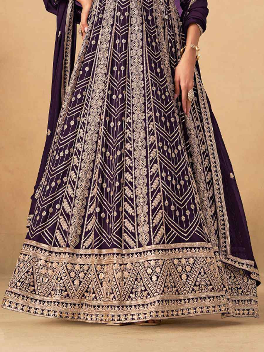Purple Faux Georgette Embroidered Festival Wedding Lawn Salwar Kameez