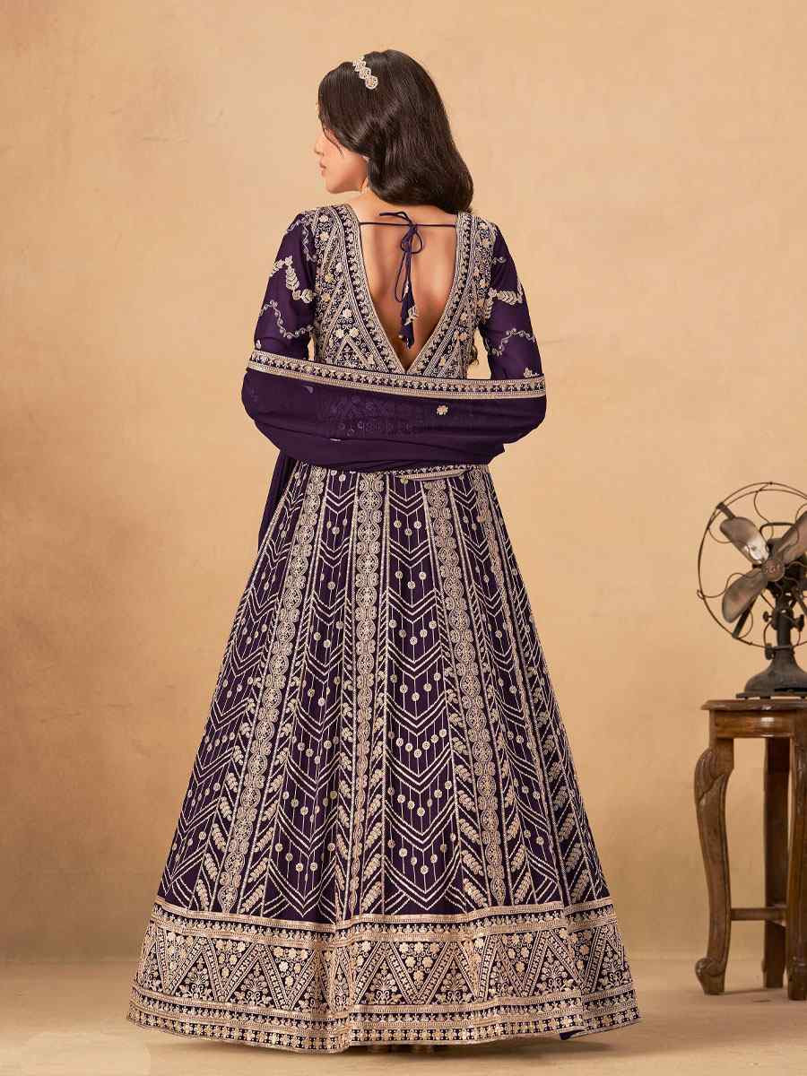 Purple Faux Georgette Embroidered Festival Wedding Lawn Salwar Kameez