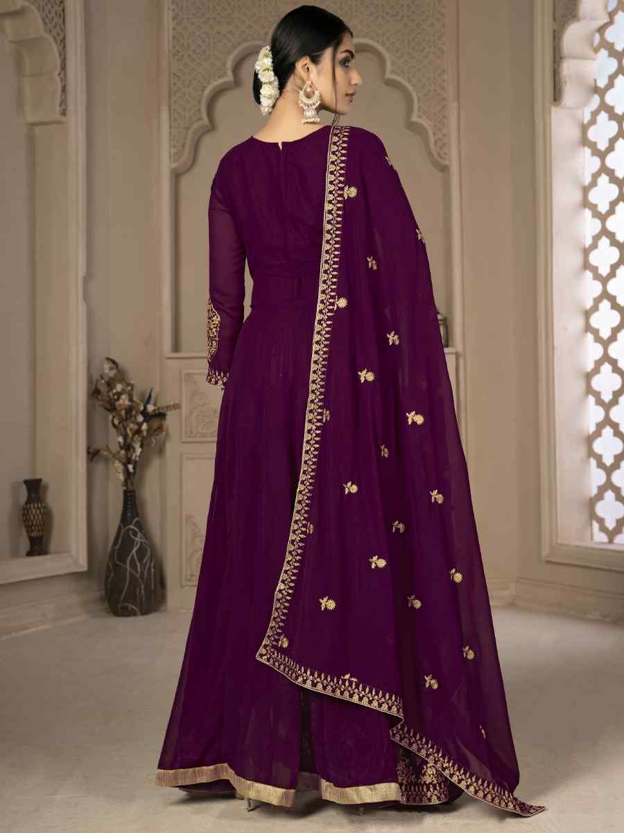 Purple Faux Georgette Embroidered Festival Wedding Lawn Salwar Kameez