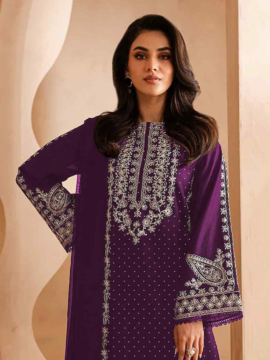 Purple Faux Georgette Embroidered Festival Wedding Pant Salwar Kameez