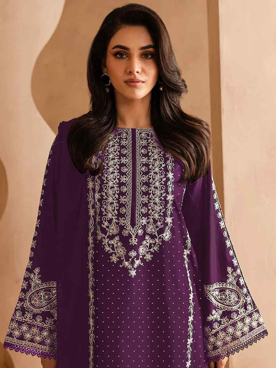 Purple Faux Georgette Embroidered Festival Wedding Pant Salwar Kameez
