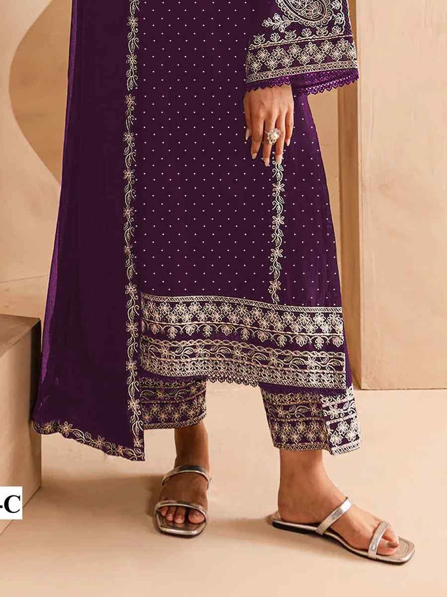 Purple Faux Georgette Embroidered Festival Wedding Pant Salwar Kameez