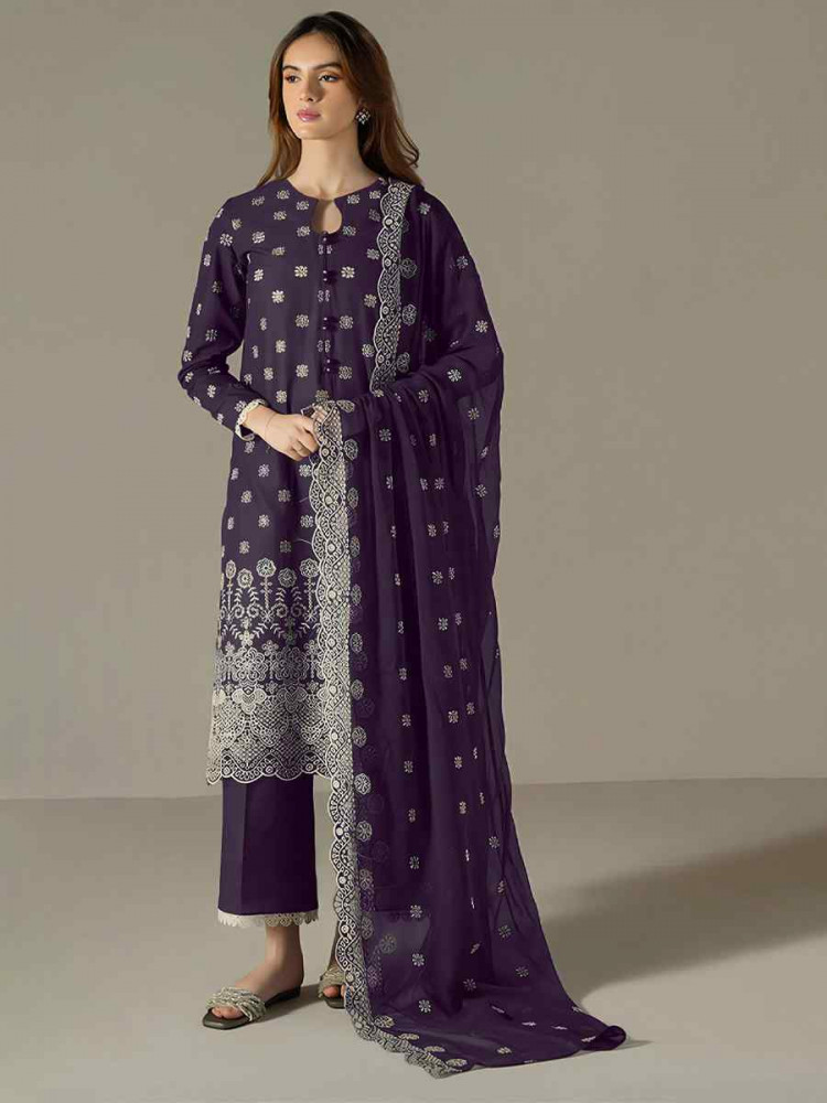 Purple Faux Georgette Embroidered Festival Wedding Pant Salwar Kameez