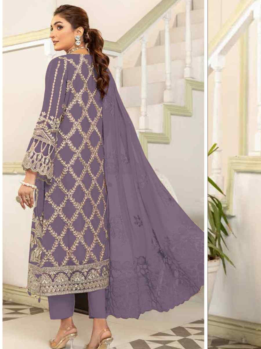 Purple Faux Georgette Embroidered Festival Wedding Pant Salwar Kameez