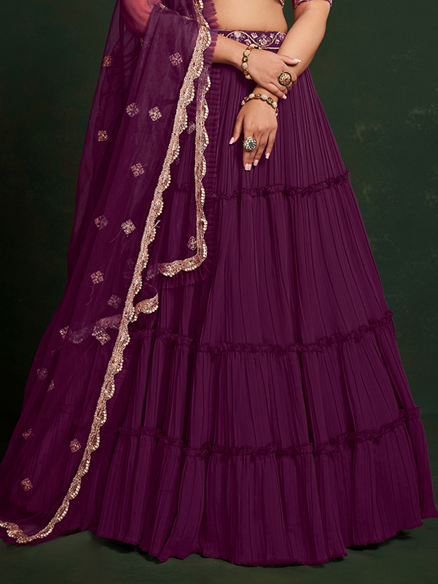 Purple Faux Georgette Embroidered Party Wear Wedding Circular Lehenga Choli