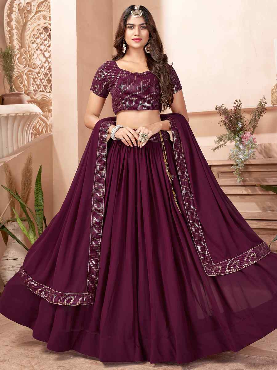 Purple Faux Georgette Embroidered Sequins Festival Party Wear Circular Lehenga Choli