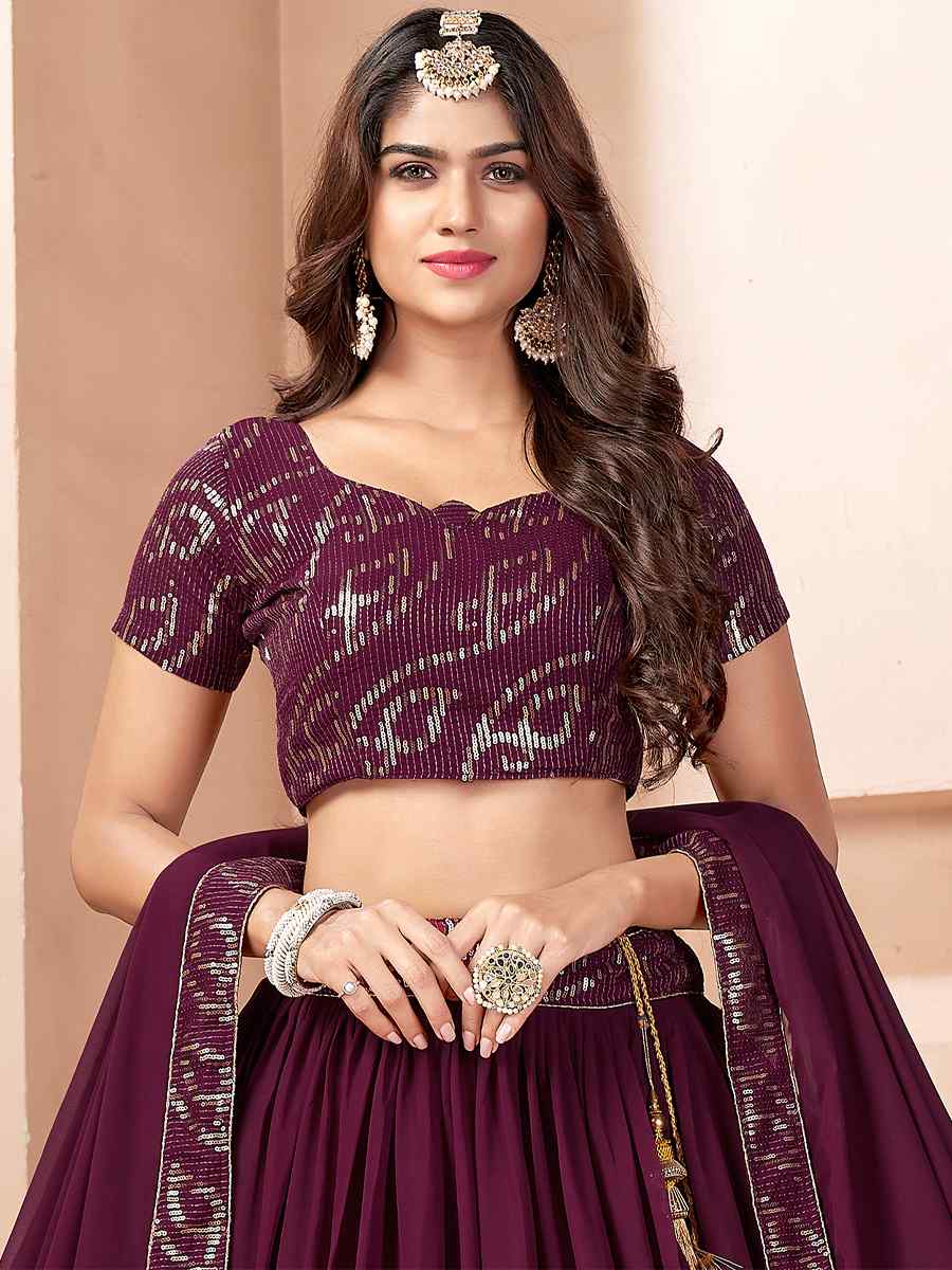 Purple Faux Georgette Embroidered Sequins Festival Party Wear Circular Lehenga Choli