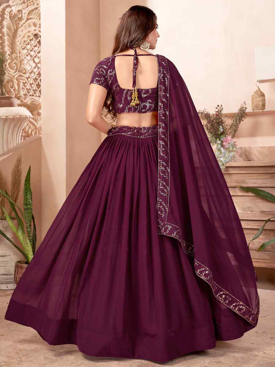 Purple Faux Georgette Embroidered Sequins Festival Party Wear Circular Lehenga Choli
