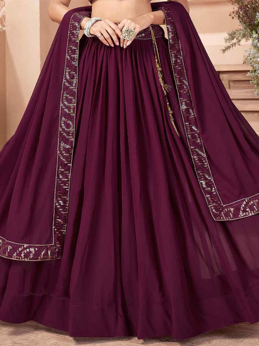 Purple Faux Georgette Embroidered Sequins Festival Party Wear Circular Lehenga Choli