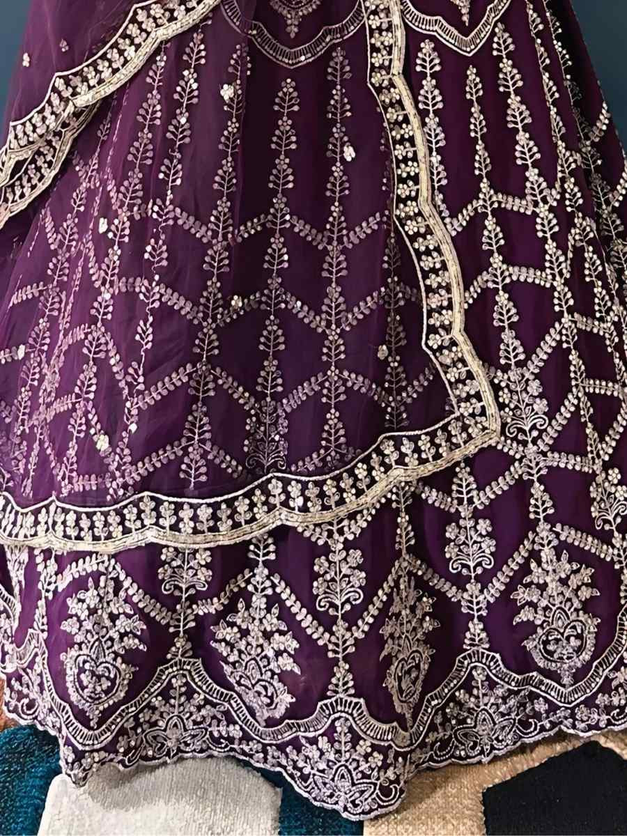 Purple Faux Georgette Embroidered Wedding Festival Heavy Border Lehenga Choli