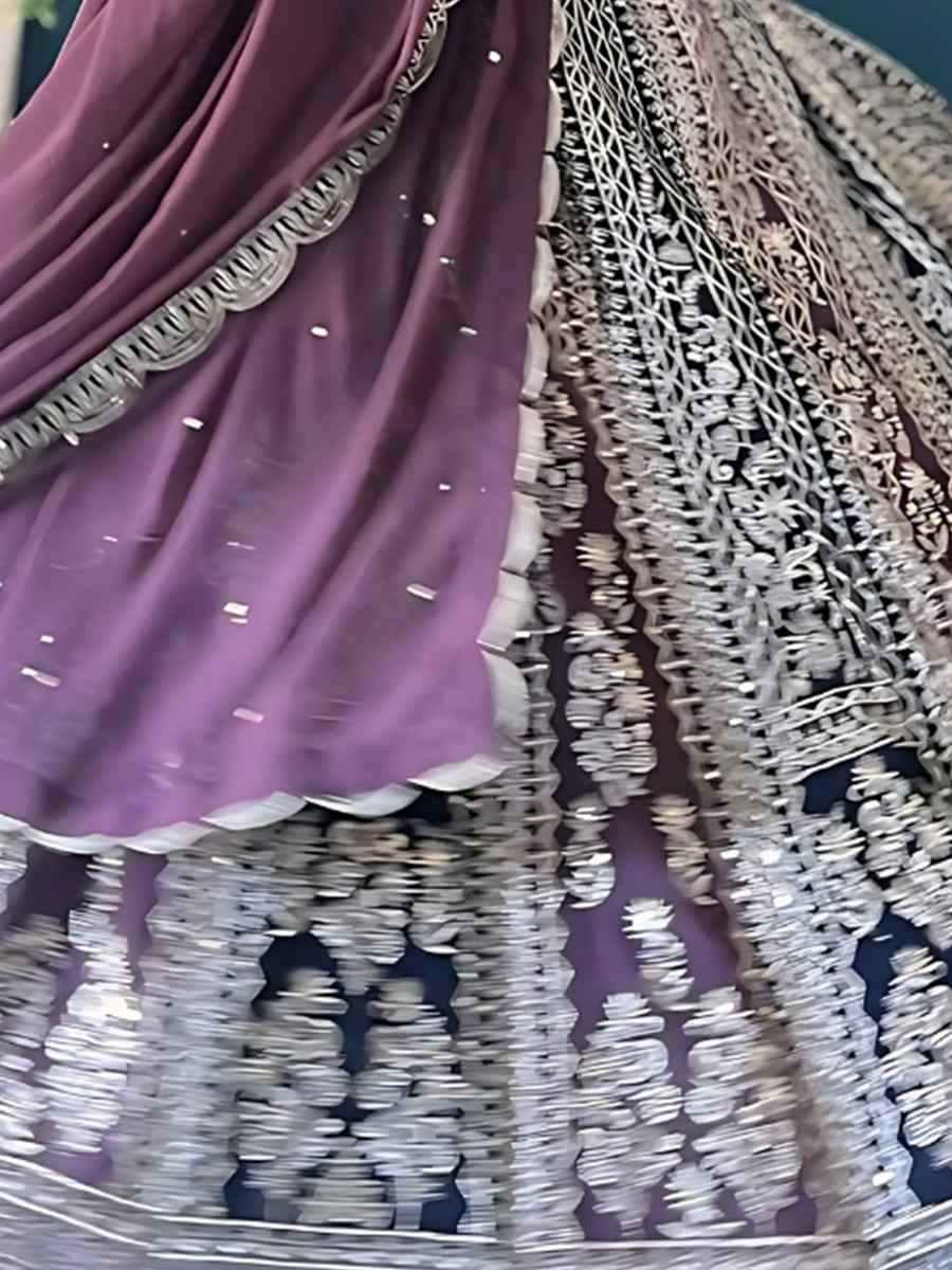 Purple Faux Georgette Embroidered Wedding Festival Heavy Border Lehenga Choli