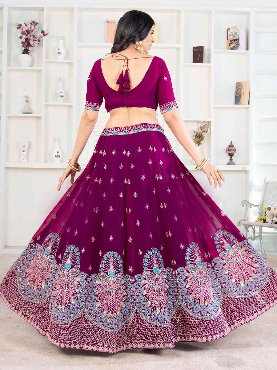 Purple Faux Georgette Embroidered Wedding Festival Heavy Border Lehenga Choli