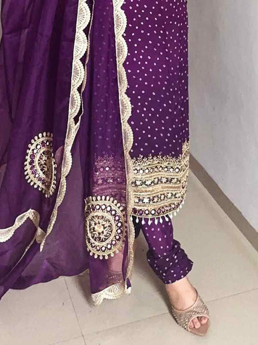 Purple Faux Georgette Embroidery Party Wedding Festival Casual Ready Churidar Salwar Kameez