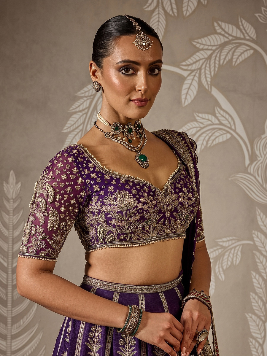 Purple Faux Georgette Embroidery Sequins Wedding Reception Festival Party Wear Heavy Border Lehenga Choli