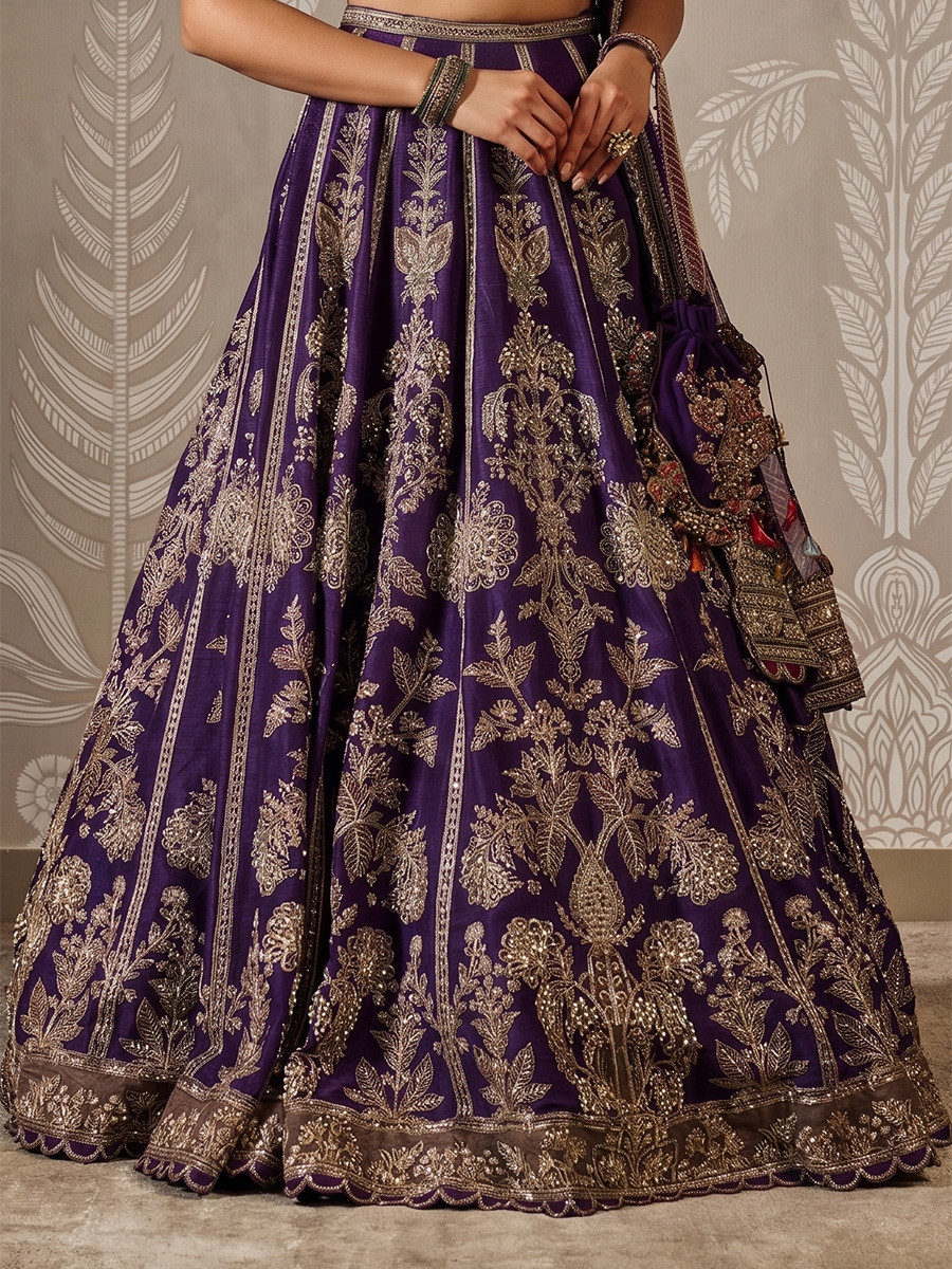 Purple Faux Georgette Embroidery Sequins Wedding Reception Festival Party Wear Heavy Border Lehenga Choli