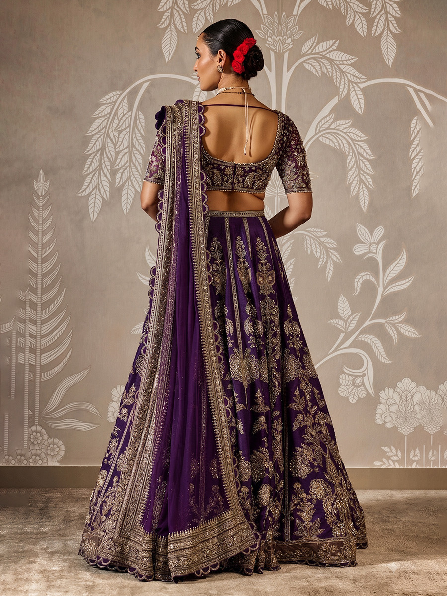 Purple Faux Georgette Embroidery Sequins Wedding Reception Festival Party Wear Heavy Border Lehenga Choli