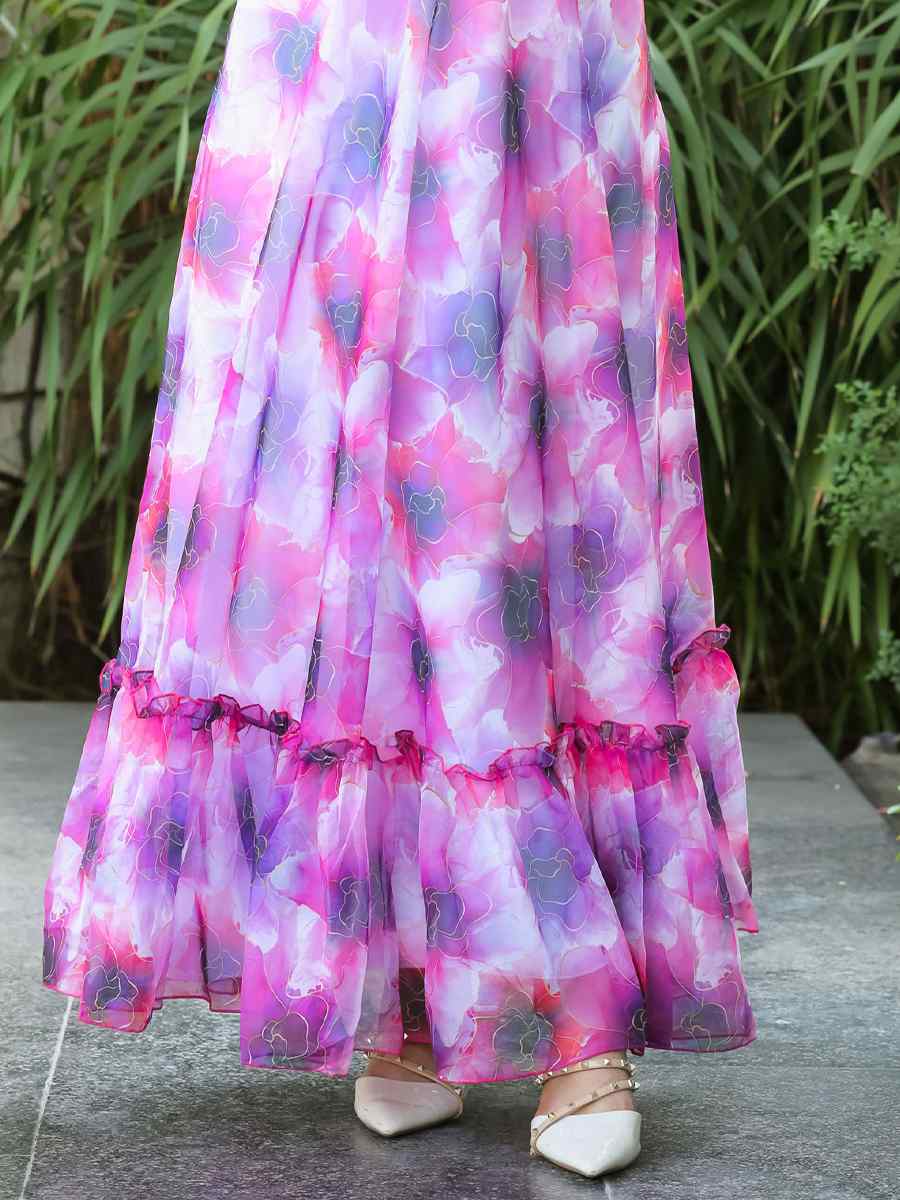 Purple Faux Georgette Printed Festival Casual Gown