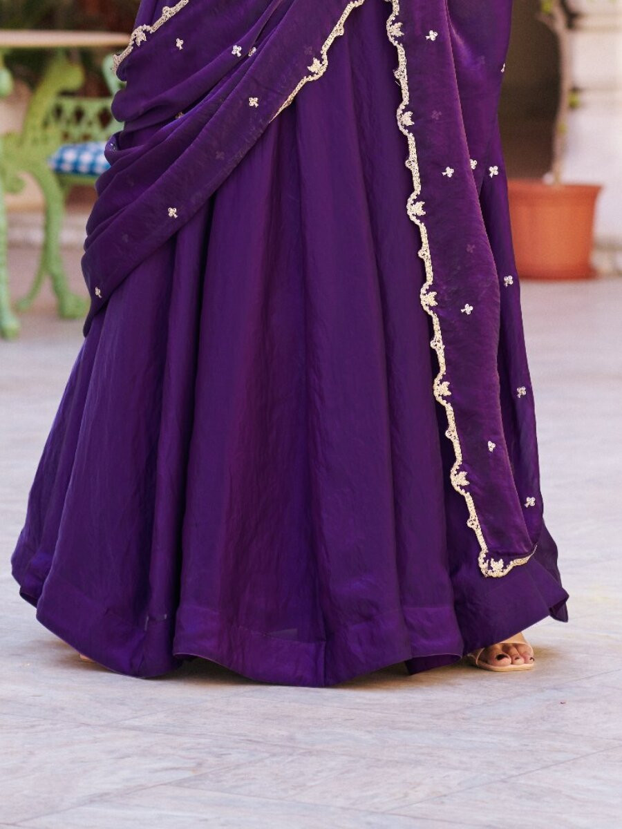 Purple Fendi Embroidery Zari Wedding Reception Party Festival Circular Lehenga Choli