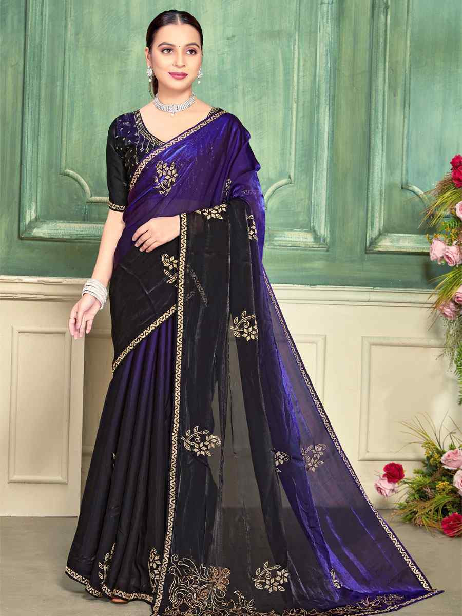 Purple Fendi Satin Silk Embroidery Bridal Reception Festival Wedding Fancy Classic Heavy Border Saree