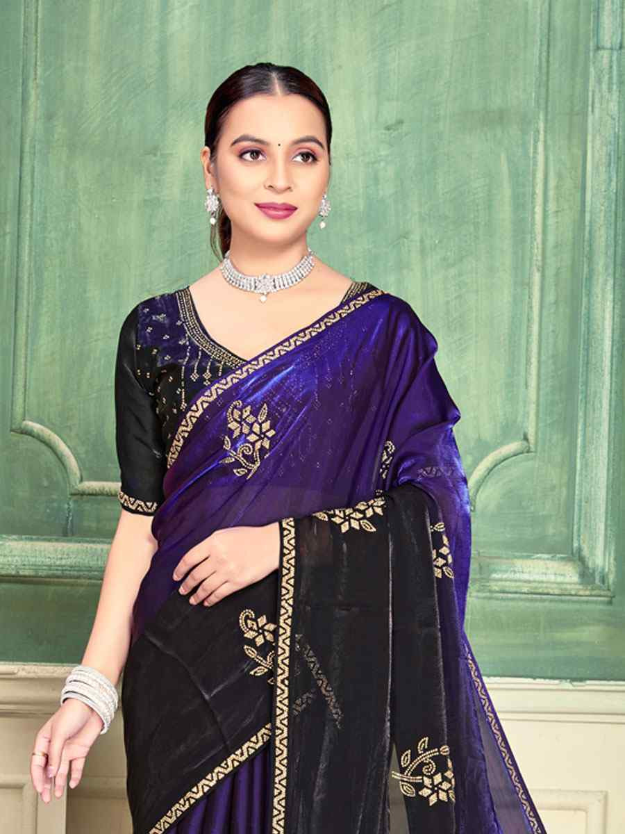 Purple Fendi Satin Silk Embroidery Bridal Reception Festival Wedding Fancy Classic Heavy Border Saree