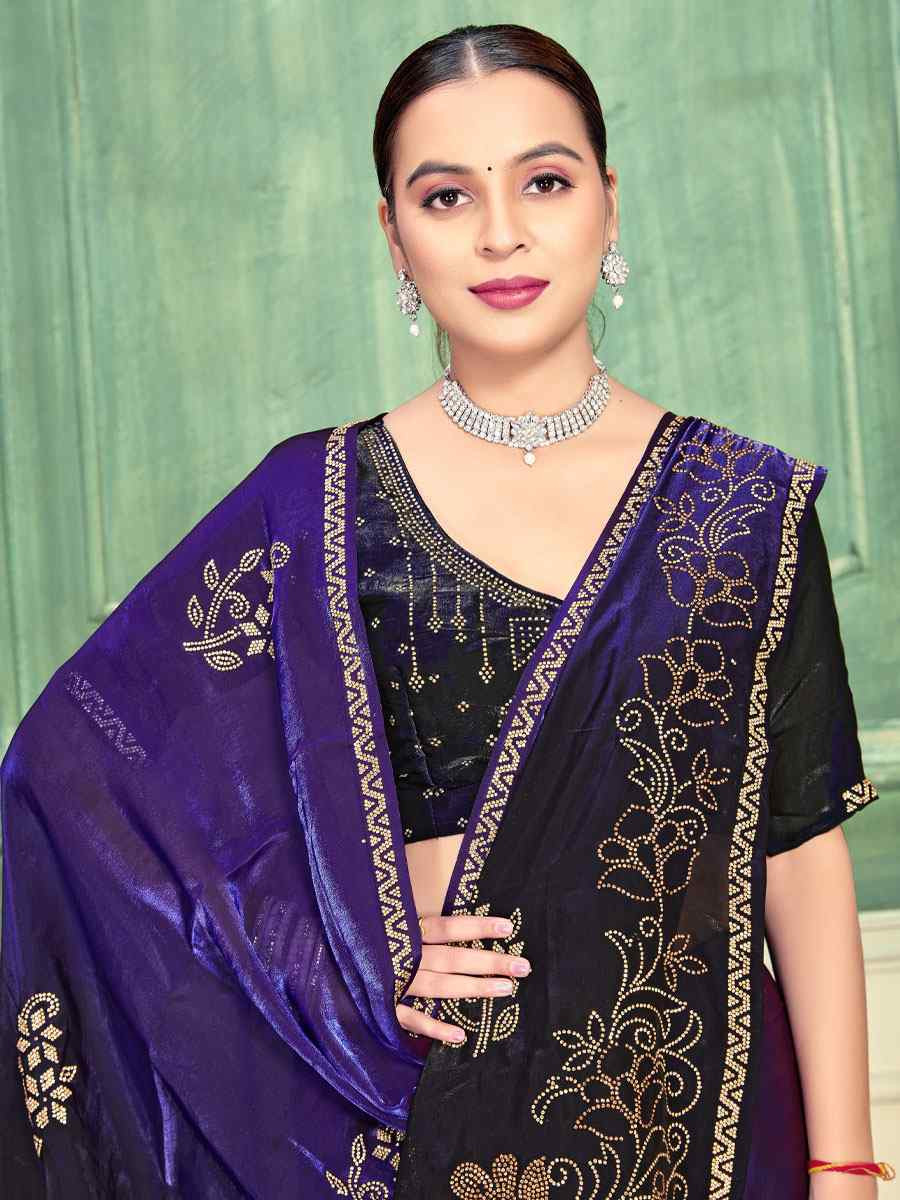 Purple Fendi Satin Silk Embroidery Bridal Reception Festival Wedding Fancy Classic Heavy Border Saree
