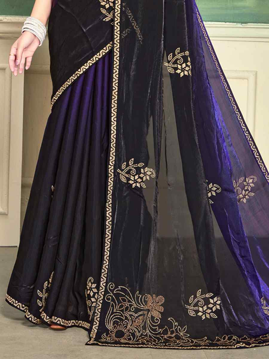 Purple Fendi Satin Silk Embroidery Bridal Reception Festival Wedding Fancy Classic Heavy Border Saree