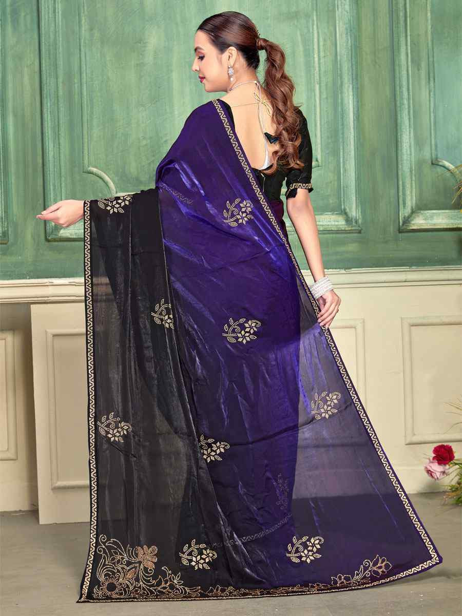 Purple Fendi Satin Silk Embroidery Bridal Reception Festival Wedding Fancy Classic Heavy Border Saree