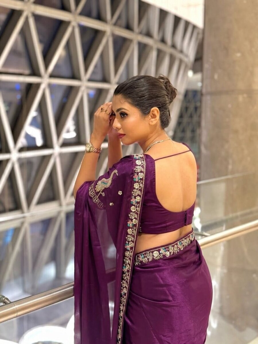 Purple Fendy Satin Silk Embroidery Sequins Beads Wedding Reception Festival Casual Heavy Border Sarees