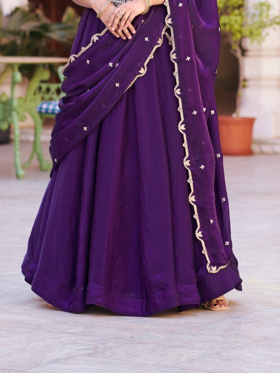 Purple Fendy Silk Embroidery Sequins Wedding Reception Party Festival Circular Lehenga Choli