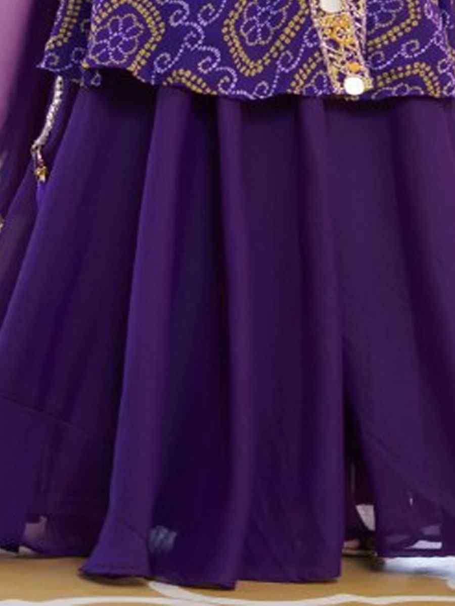 Purple Fox Georgette Bhandej Printed Embroidery Party Wedding Festival Casual Ready Anarkali Palazzo Pant Salwar Kameez