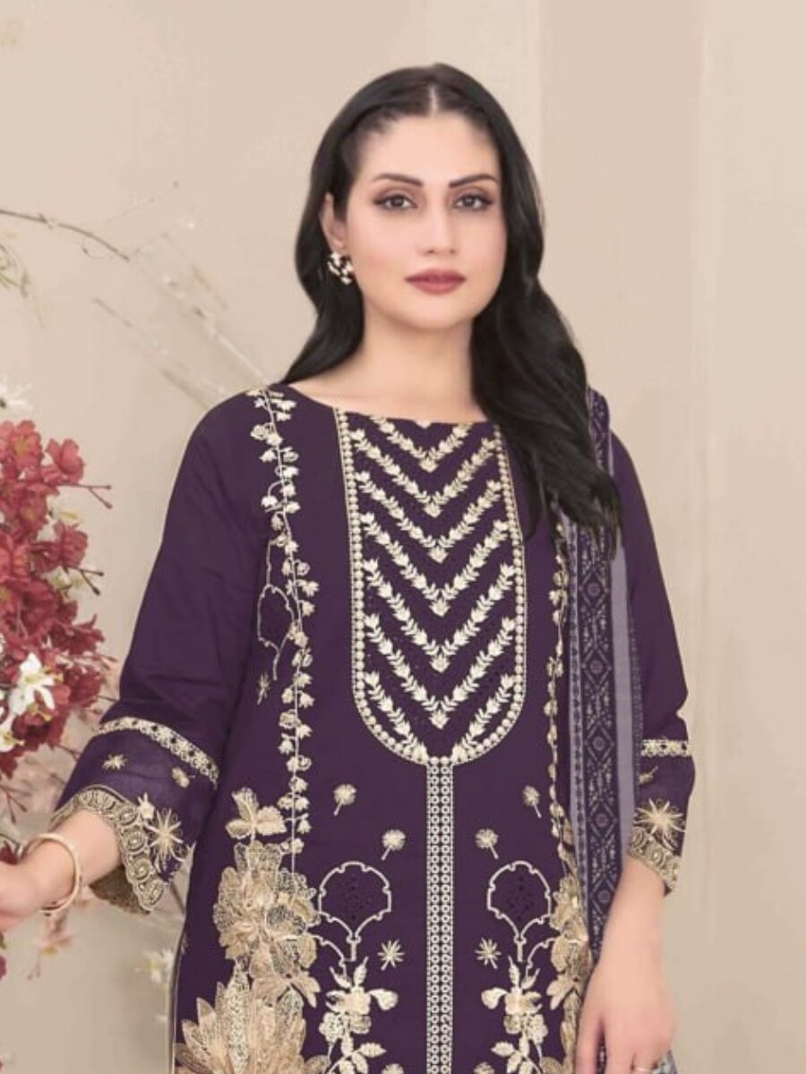 Purple Fox Georgette Embroidery Casual Festival Wedding Party Pant Salwar Kameez