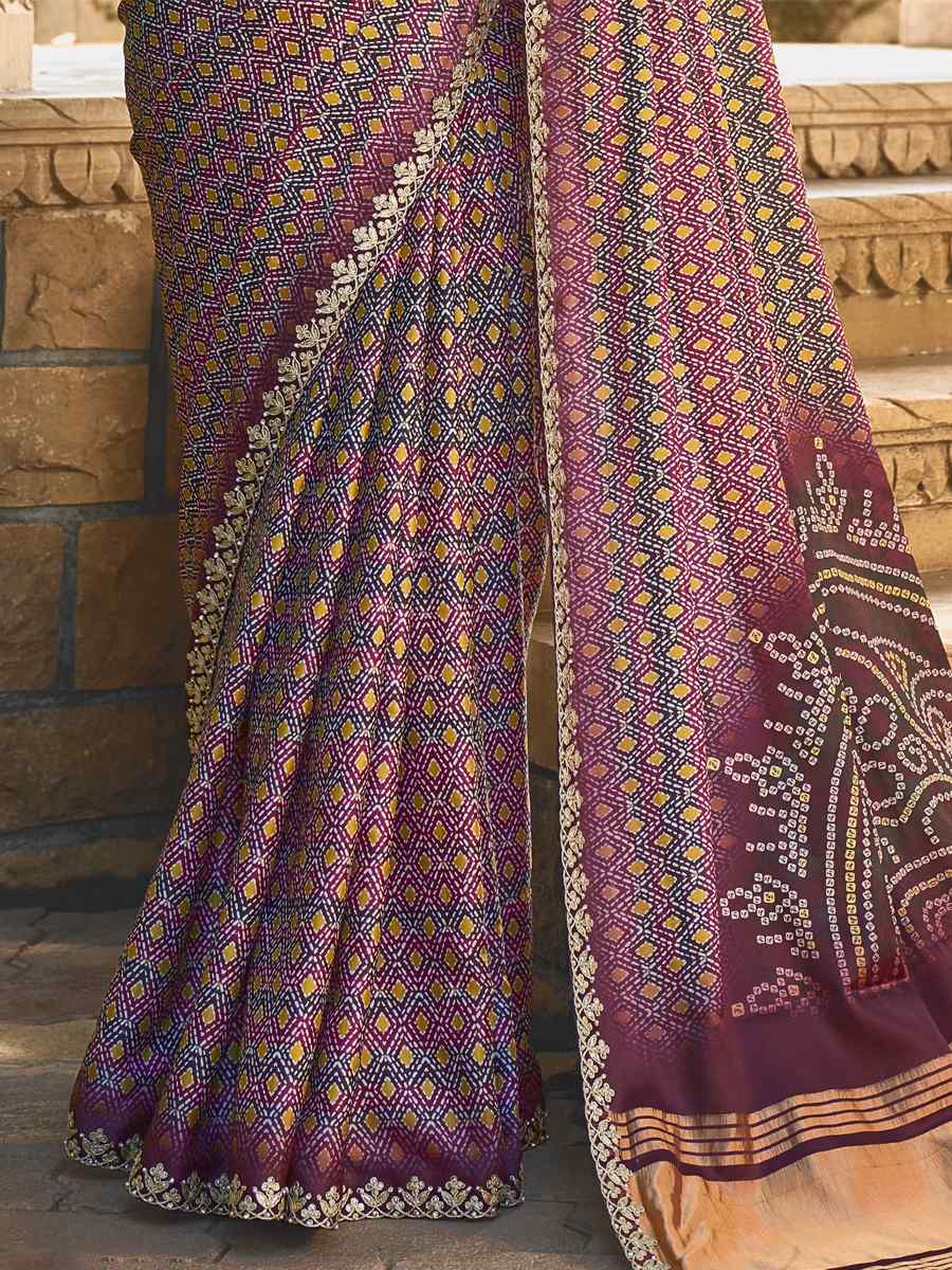 Purple Gajji Silk Handwoven Festival Casual Heavy Border Saree