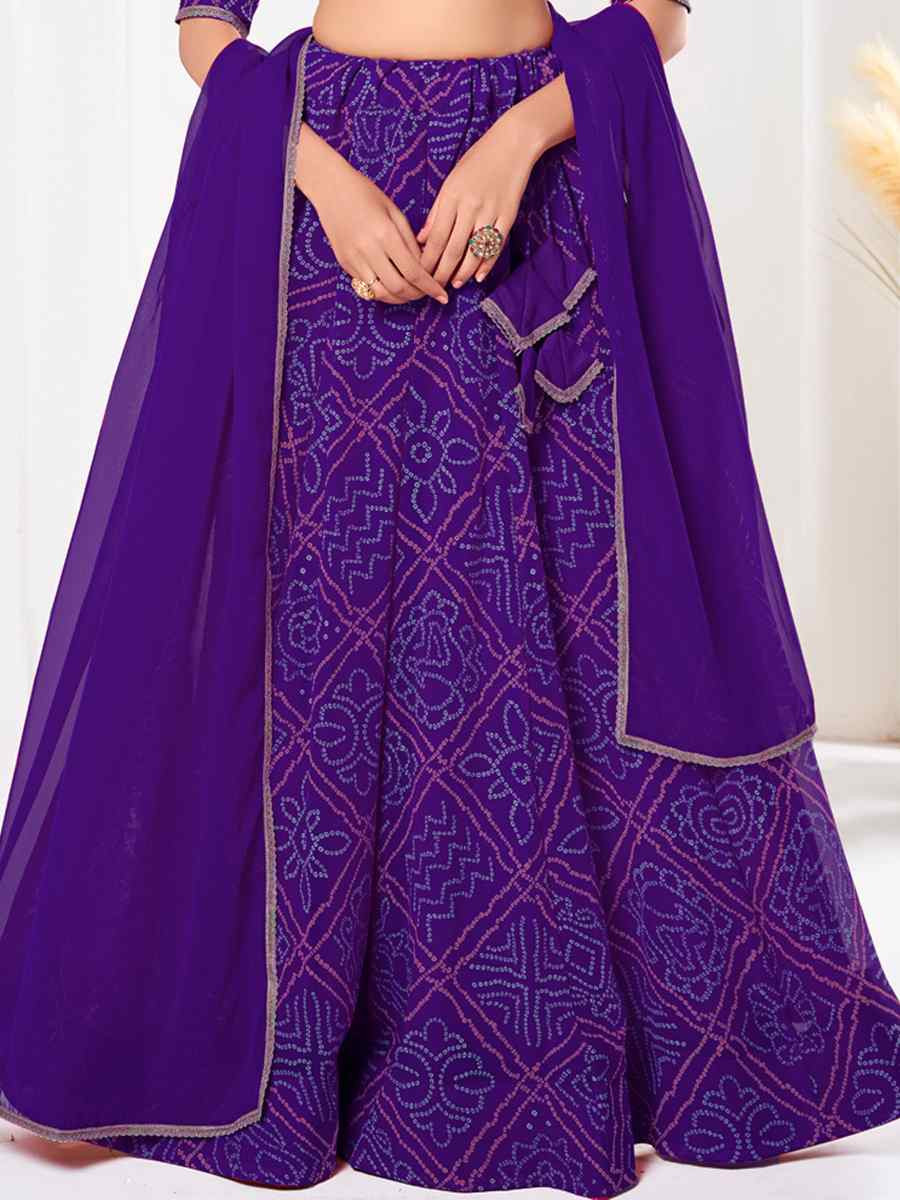 Purple Georgette Bandhani Print Reception Wedding Heavy Border Lehenga Choli