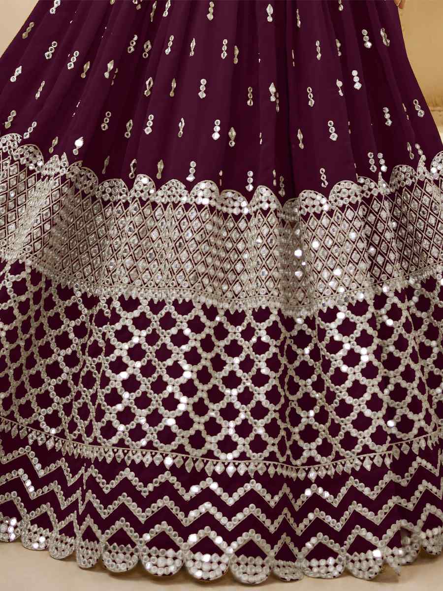Purple Georgette Embroidered Bridesmaid Wedding Heavy Border Lehenga Choli
