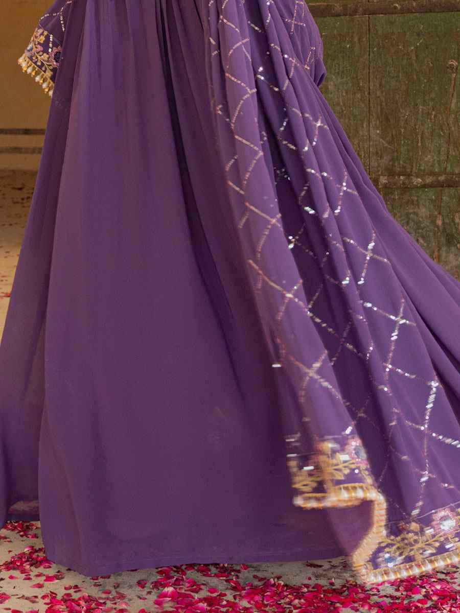 Purple Georgette Embroidered Festival Casual Gown Women Wear