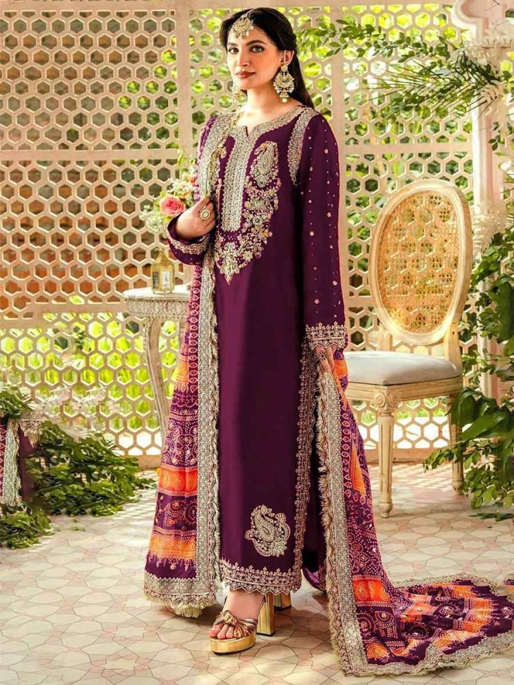 Purple Georgette Embroidered Festival Casual Pant Salwar Kameez