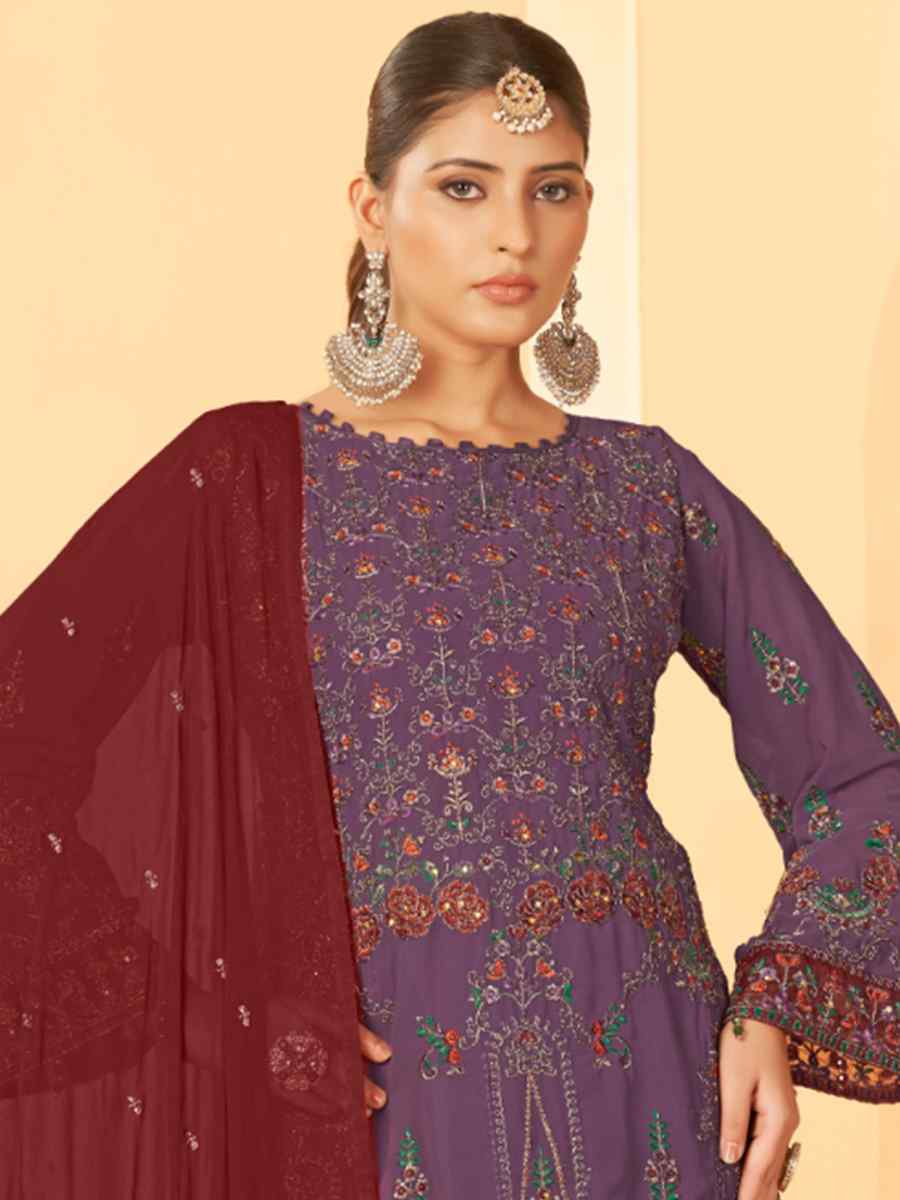 Purple Georgette Embroidered Festival Casual Pant Salwar Kameez