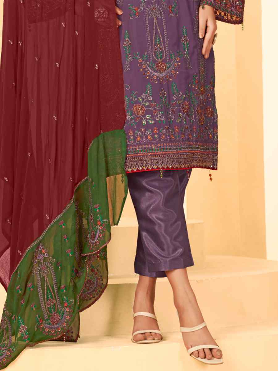 Purple Georgette Embroidered Festival Casual Pant Salwar Kameez