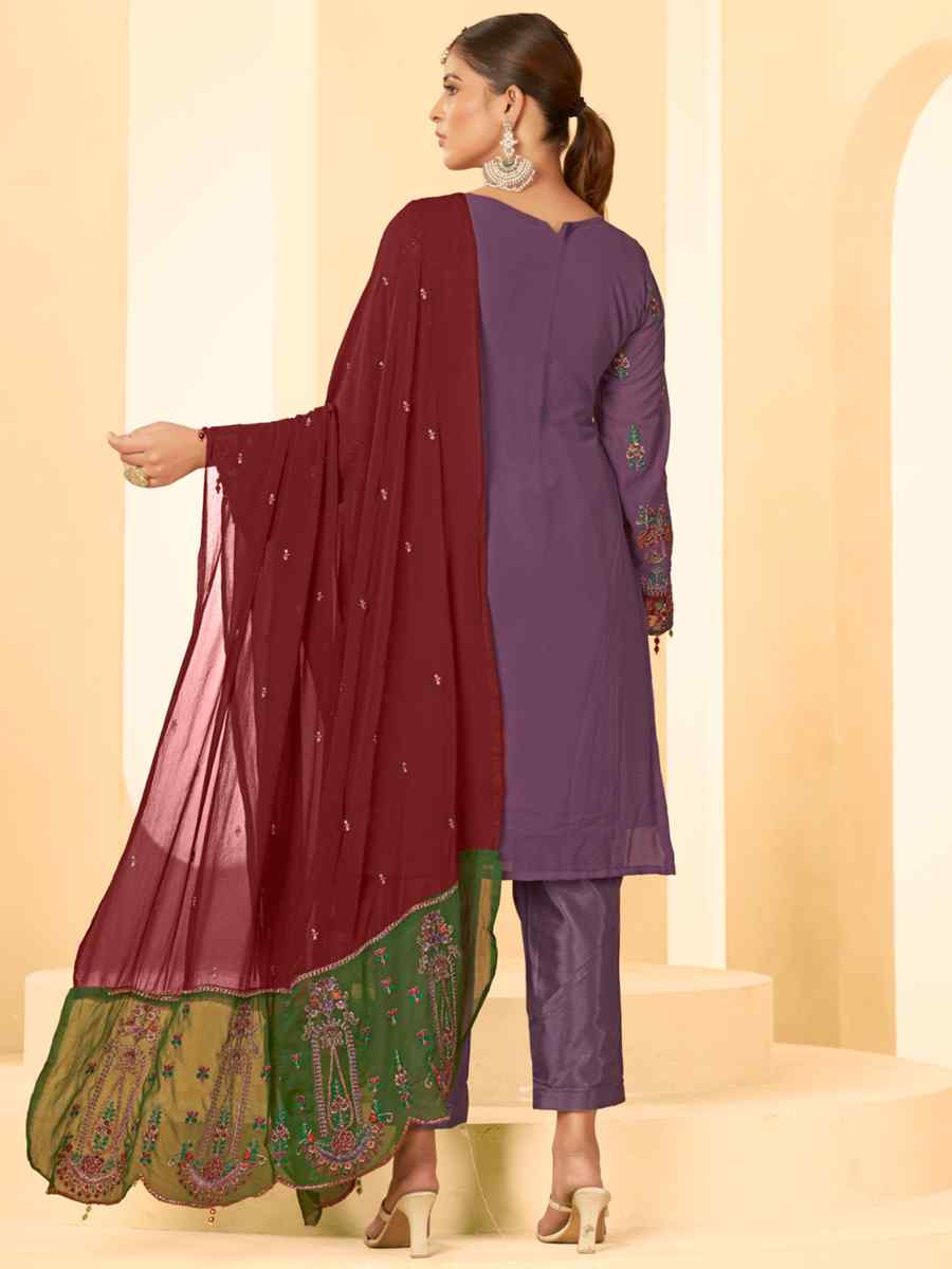 Purple Georgette Embroidered Festival Casual Pant Salwar Kameez