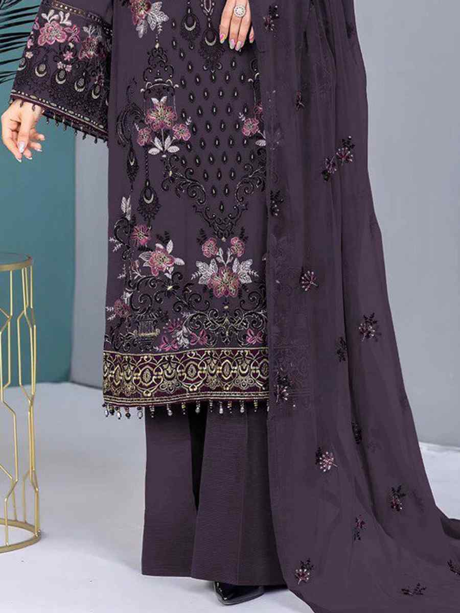 Purple Georgette Embroidered Festival Casual Pant Salwar Kameez