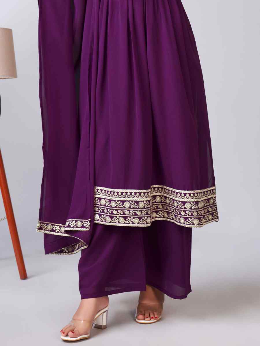 Purple Georgette Embroidered Festival Casual Ready Pant Salwar Kameez