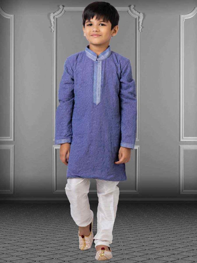 Purple Georgette Embroidered Festival Kurta Pyjama Boys Wear