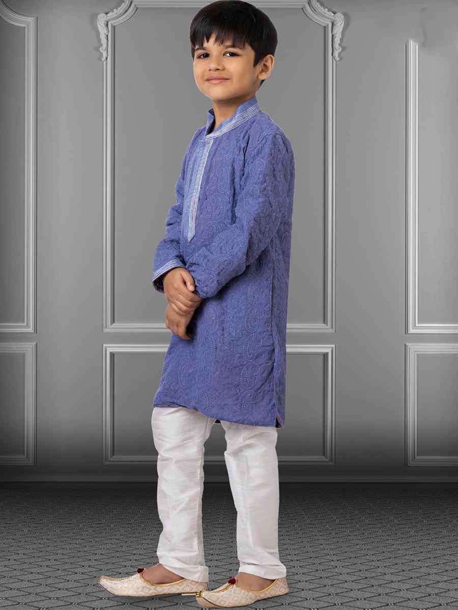 Purple Georgette Embroidered Festival Kurta Pyjama Boys Wear