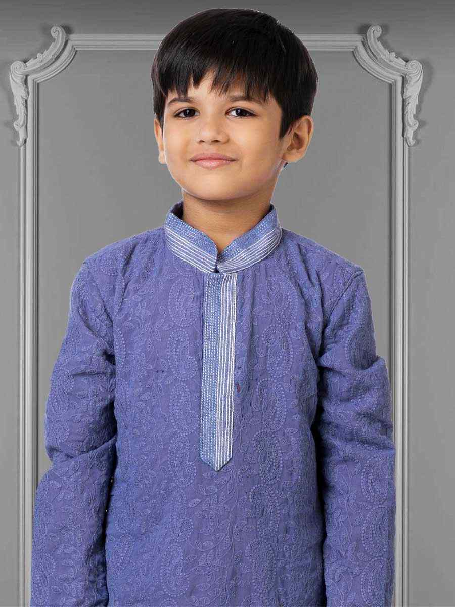 Purple Georgette Embroidered Festival Kurta Pyjama Boys Wear