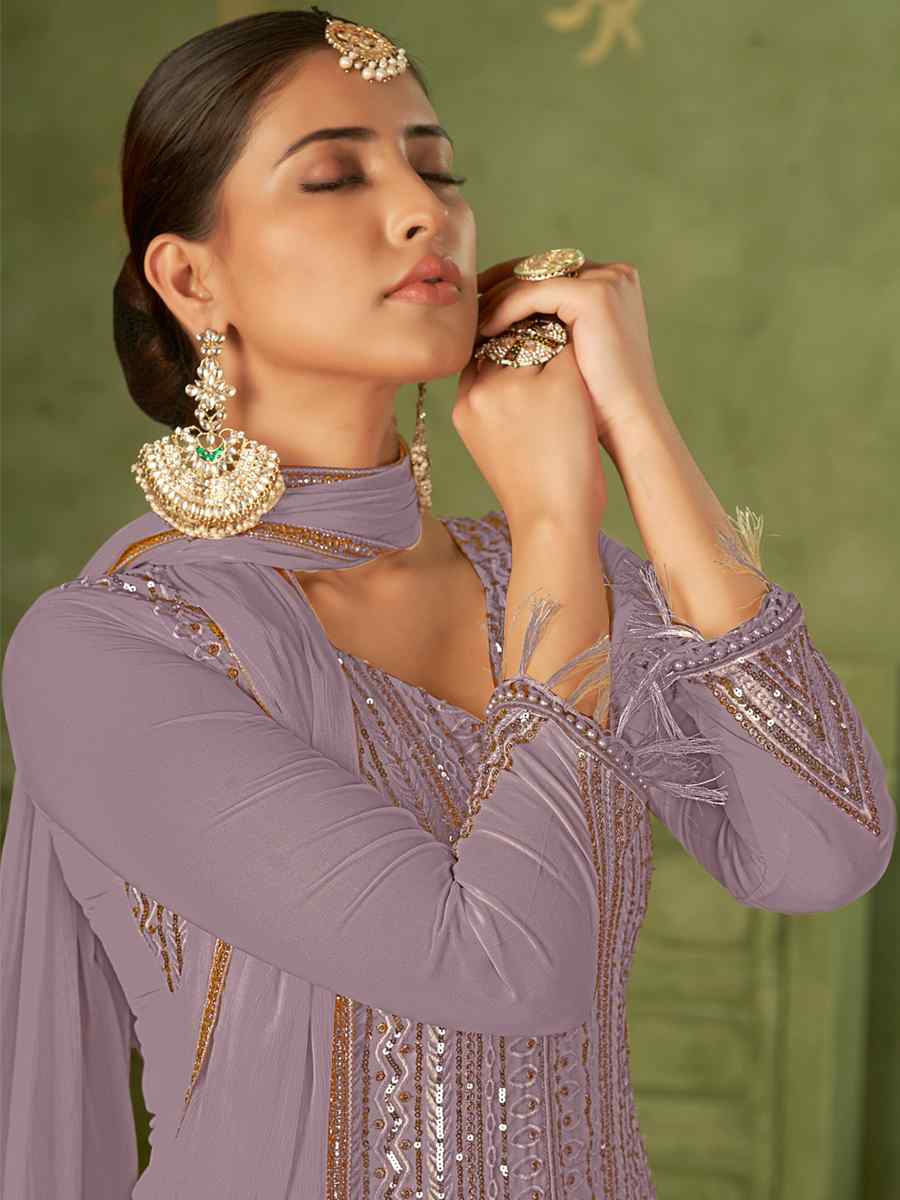 Purple Georgette Embroidered Festival Mehendi Pant Salwar Kameez