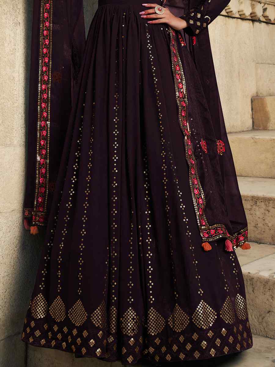 Purple Georgette Embroidered Festival Party Gown