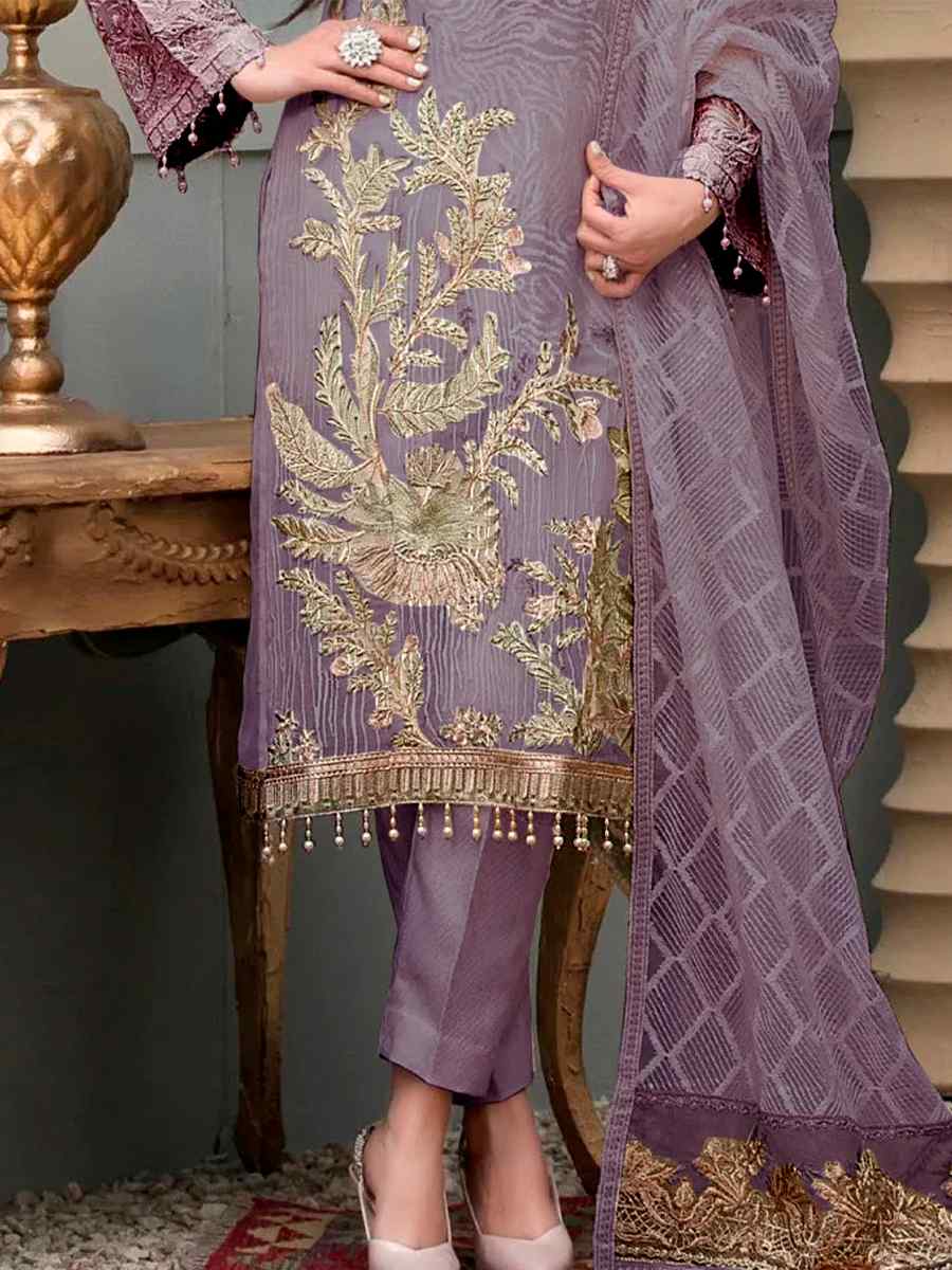Purple Georgette Embroidered Festival Party Pant Salwar Kameez