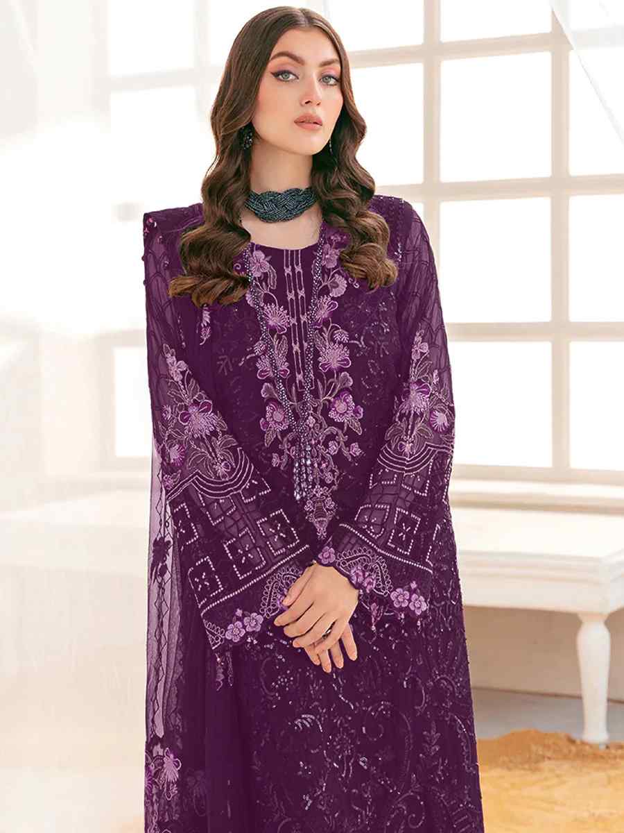 Purple Georgette Embroidered Festival Party Pant Salwar Kameez