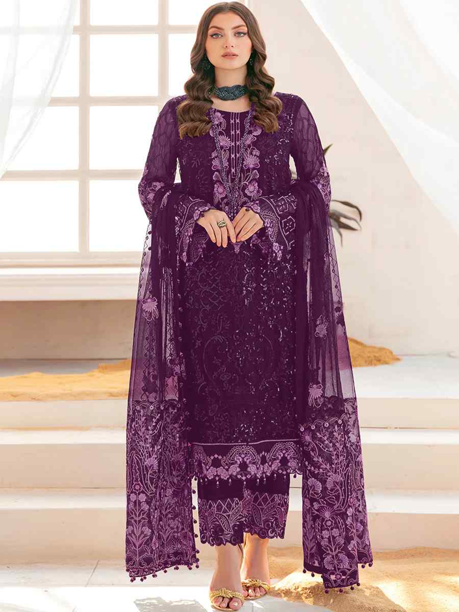 Purple Georgette Embroidered Festival Party Pant Salwar Kameez